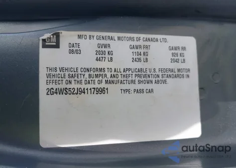 2004 Buick Century from USA, damaged, VIN 2G4WS52J941179961